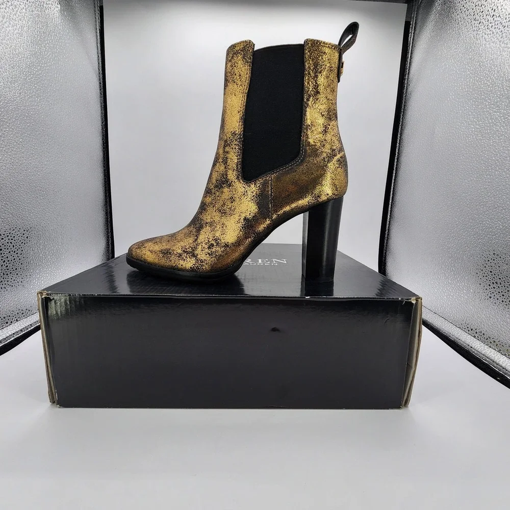 Lauren Ralph Lauren Mylah Stretch Metallic Ankle Boots Womens Size 8B NEW in Box
